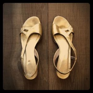 Diane Von Furstenberg Gold Leather Mules, 8 1/2 M.